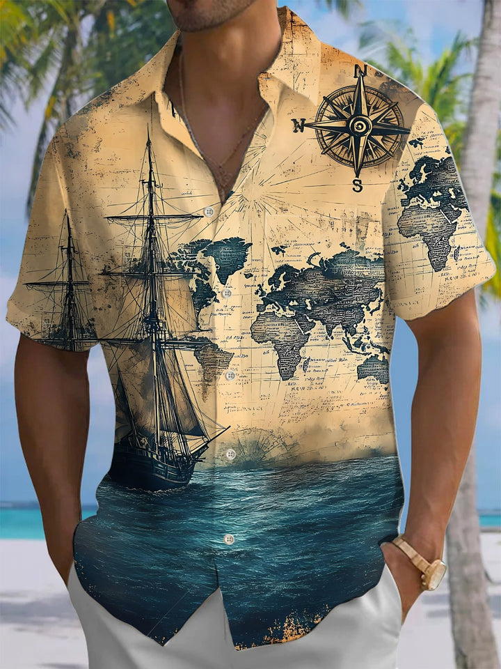 Alohadaddy® Vintage Nautical Art Print Moisture Wicking Men&