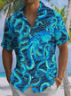 Alohadaddy® Hawaiian Octopus Art Print Moisture Wicking Men's Short Sleeve Shirt Big & Tall