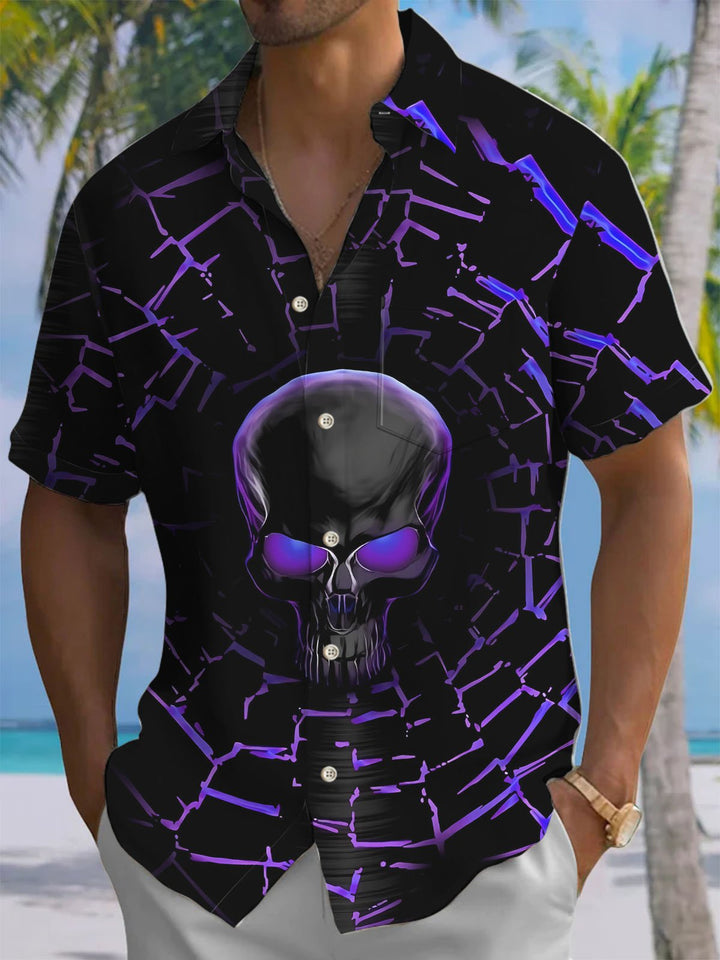Alohadaddy® Casual Skull Art Print Chest Pocket Mens Wicking Short Sleeve Shirt Big &amp; Tall