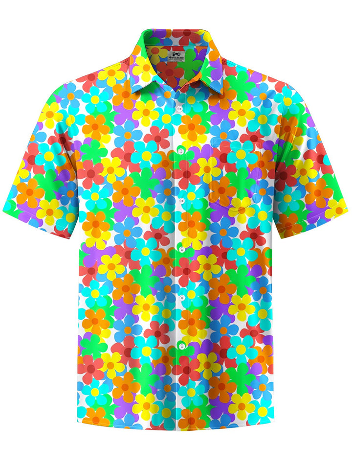 Alohadaddy® Casual Hawaiian Floral Art Print Chest Pocket Men&