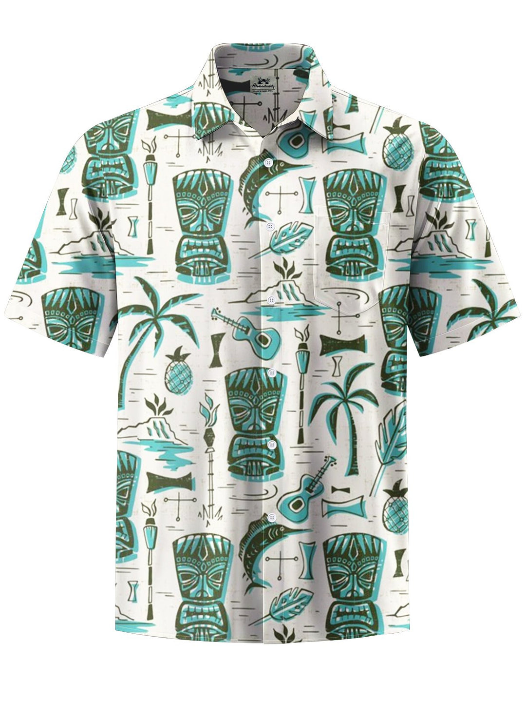 Alohadaddy® Hawaiian Tiki Art Moisture-Wicking Chest Pocket Men&