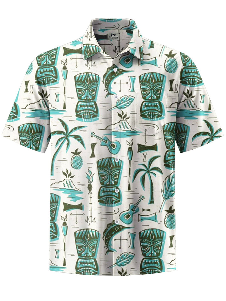 Alohadaddy® Hawaiian Tiki Art Moisture-Wicking Chest Pocket Men&