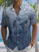 Alohadaddy® Casual Ombre Geometric Art Print Moisture Wicking Chest Pocket Men's Short Sleeve Shirt Big & Tall
