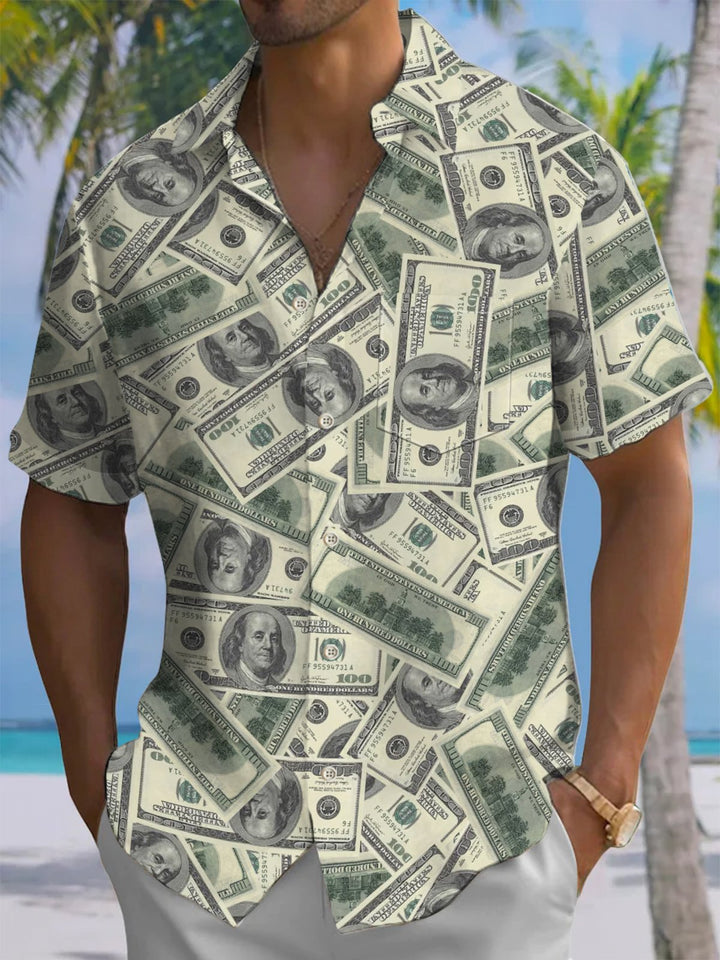 Alohadaddy® Casual Dollar Arrangement Print Art Chest Pocket Men&