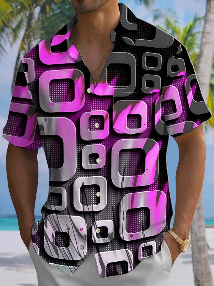 Alohadaddy® Casual Geometric Ombre Art Print Chest Pocket Men&