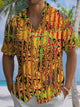 Alohadaddy® Vintage Stripe Bamboo Art Print Chest Pocket Men's Short Sleeve Shirt Big & Tall