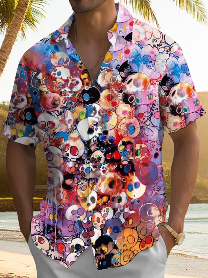 Alohadaddy® Casual Skull Art Print Chest Pocket Men&