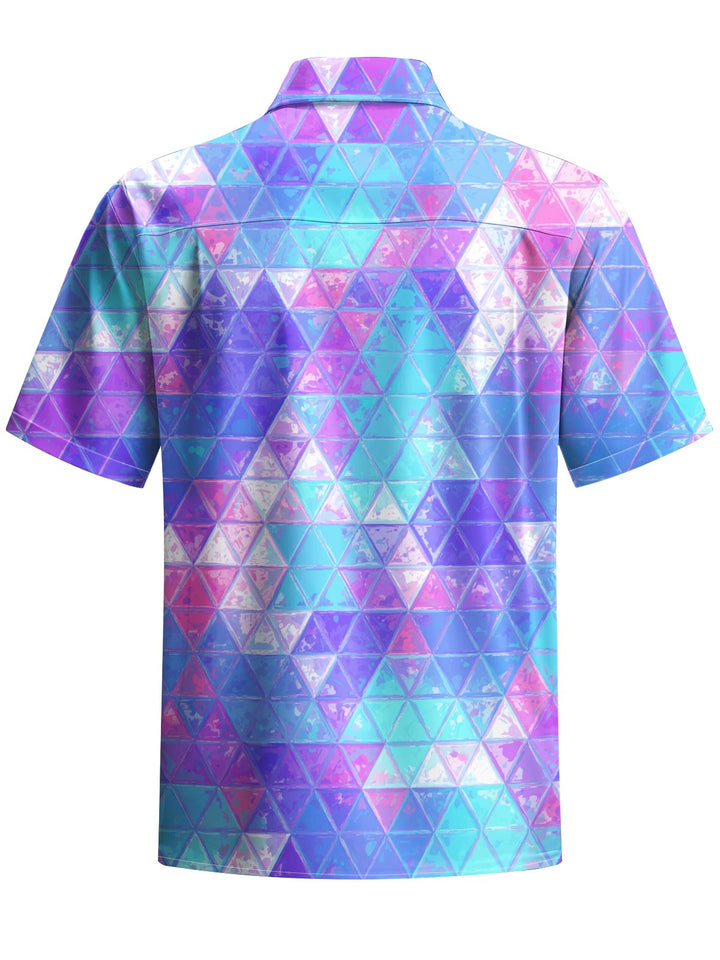 Alohadaddy® Hawaiian Geometric Triangle Art Print with Chest Pocket for Men&