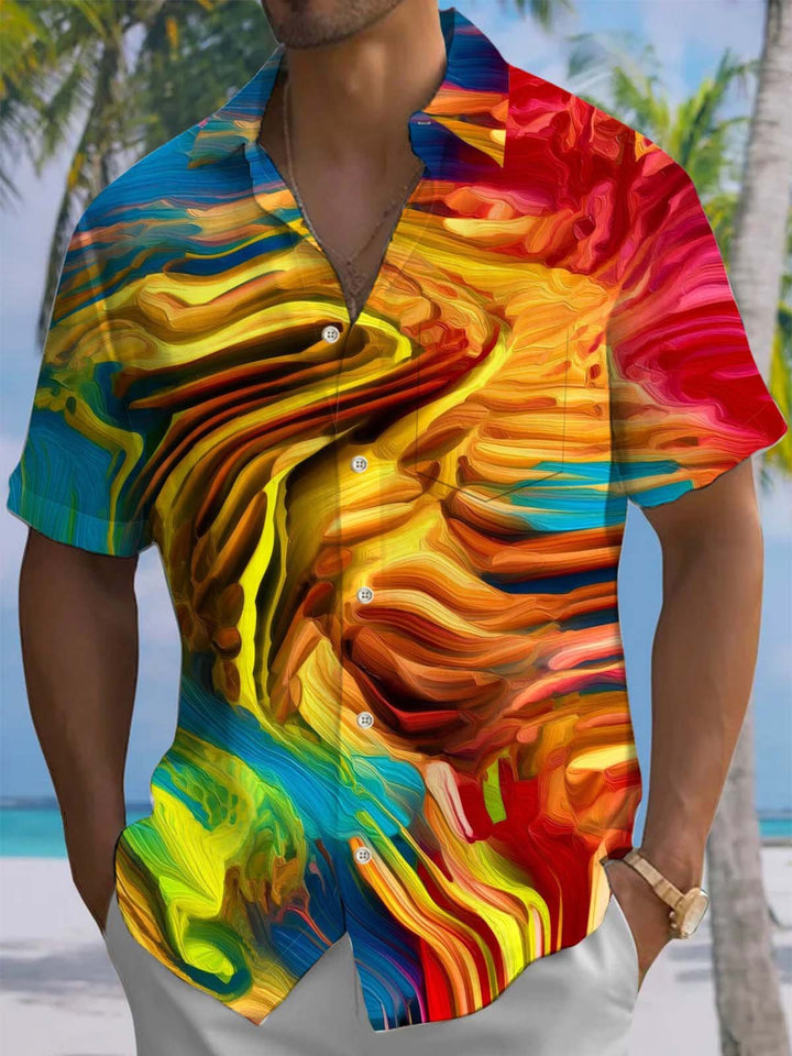 Alohadaddy® Casual Abstract Art Print Chest Pocket Stretch Men&