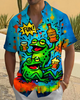 Alohadaddy® Retro Fun Frog Beer Print Art Pocket Button Stretch Men's Short Sleeve Shirt Big & Tall