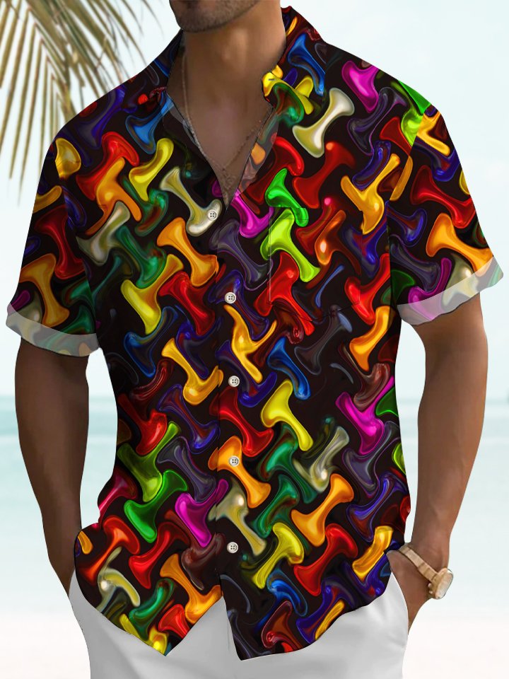 Alohadaddy Retro Geometric Gradient Abstract Hawaiian Shirt