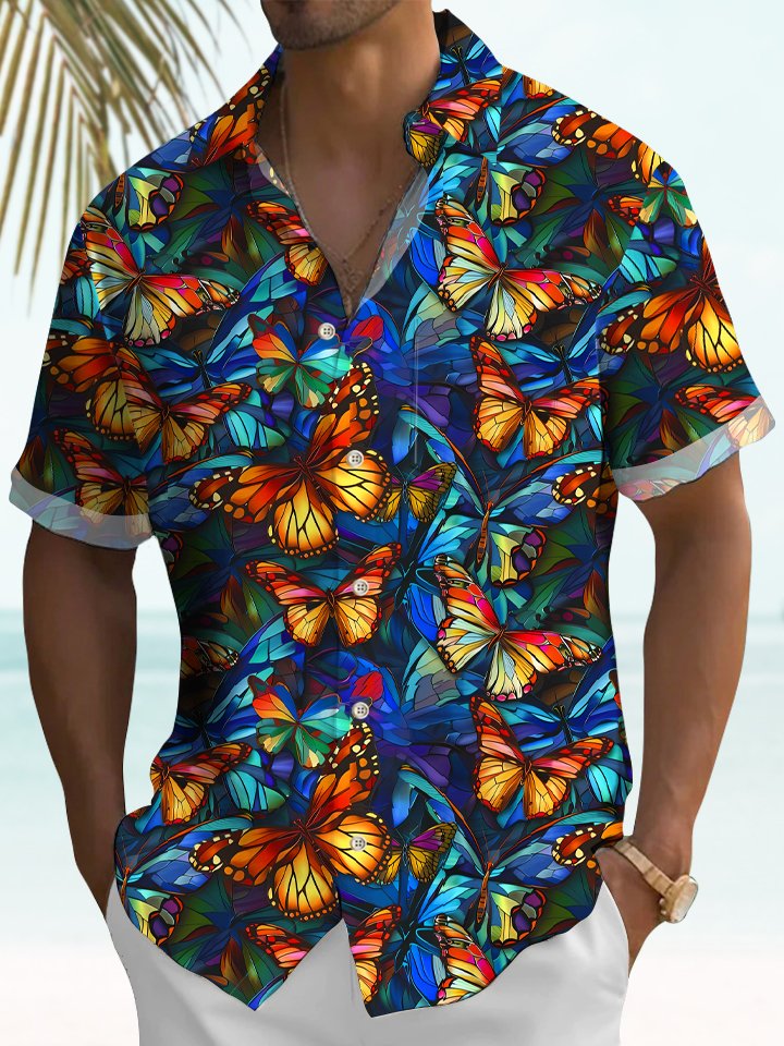 Alohadaddy Hawaiian Vacation Floral 3D Gradient Butterfly Shirt