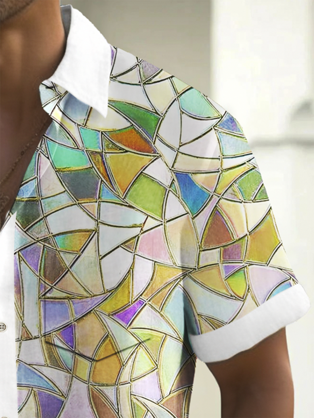 Alohadaddy® Vintage Geometric Contrast Print Chest Pocket Men&