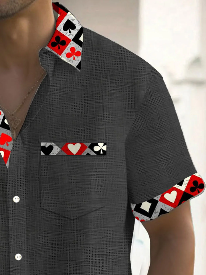 Alohadaddy® Basic Contrast Poker Print Chest Pocket Men&