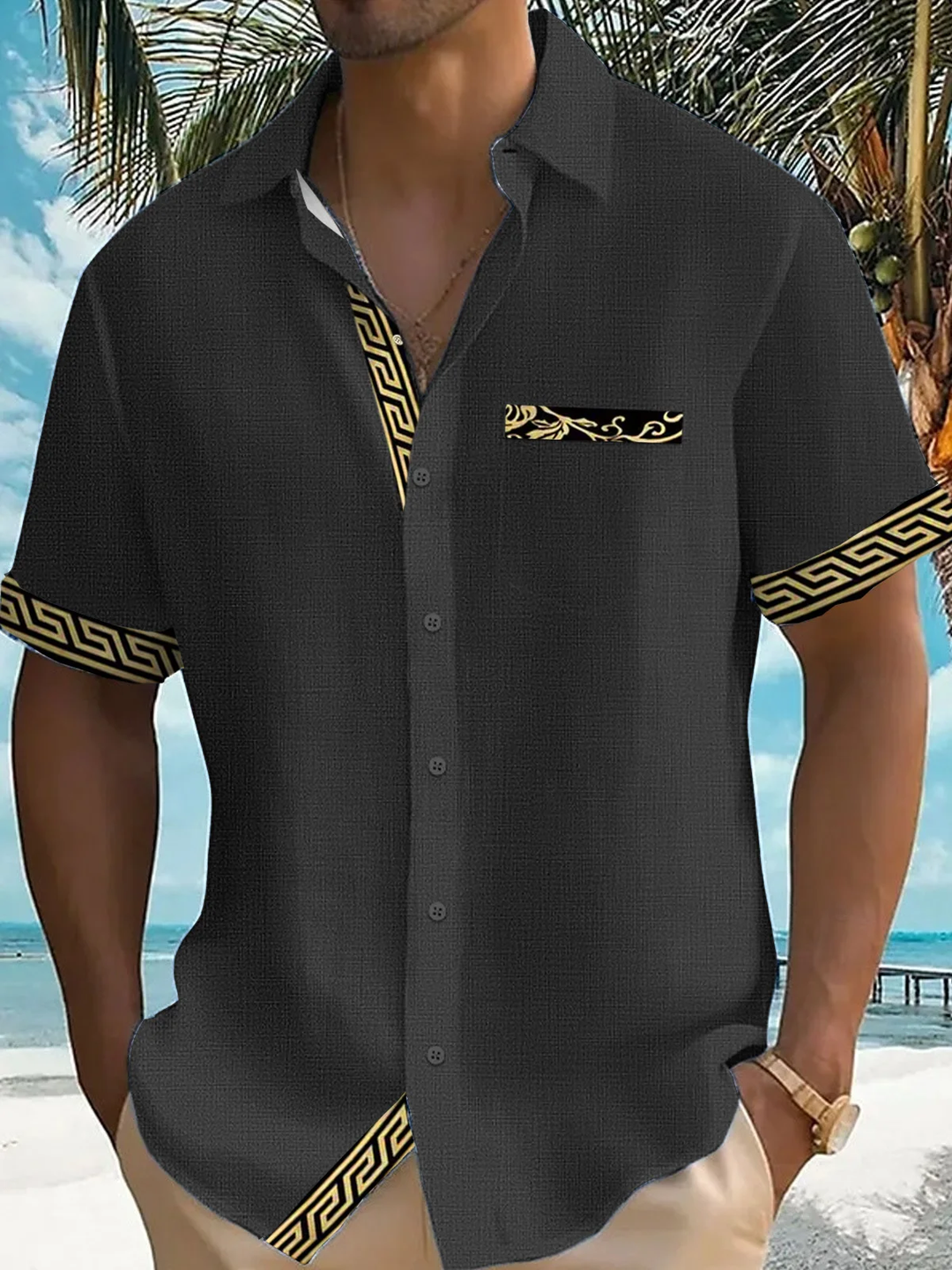 Alohadaddy® Casual Basics Contrast Print Chest Pocket Men&