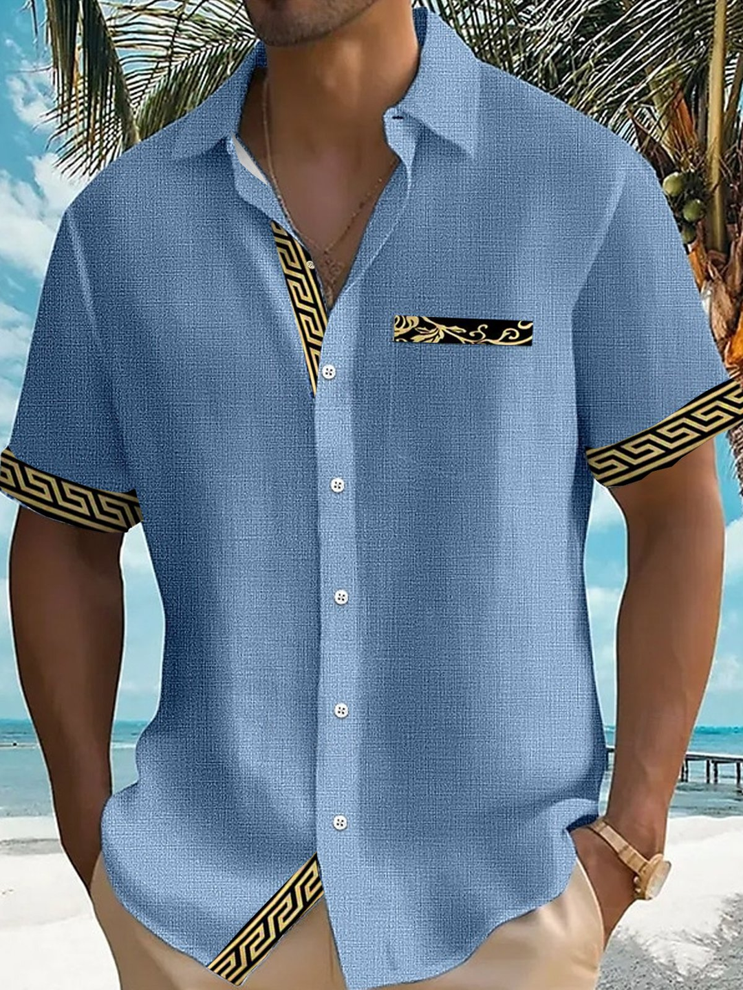 Alohadaddy® Casual Basics Contrast Print Chest Pocket Men&