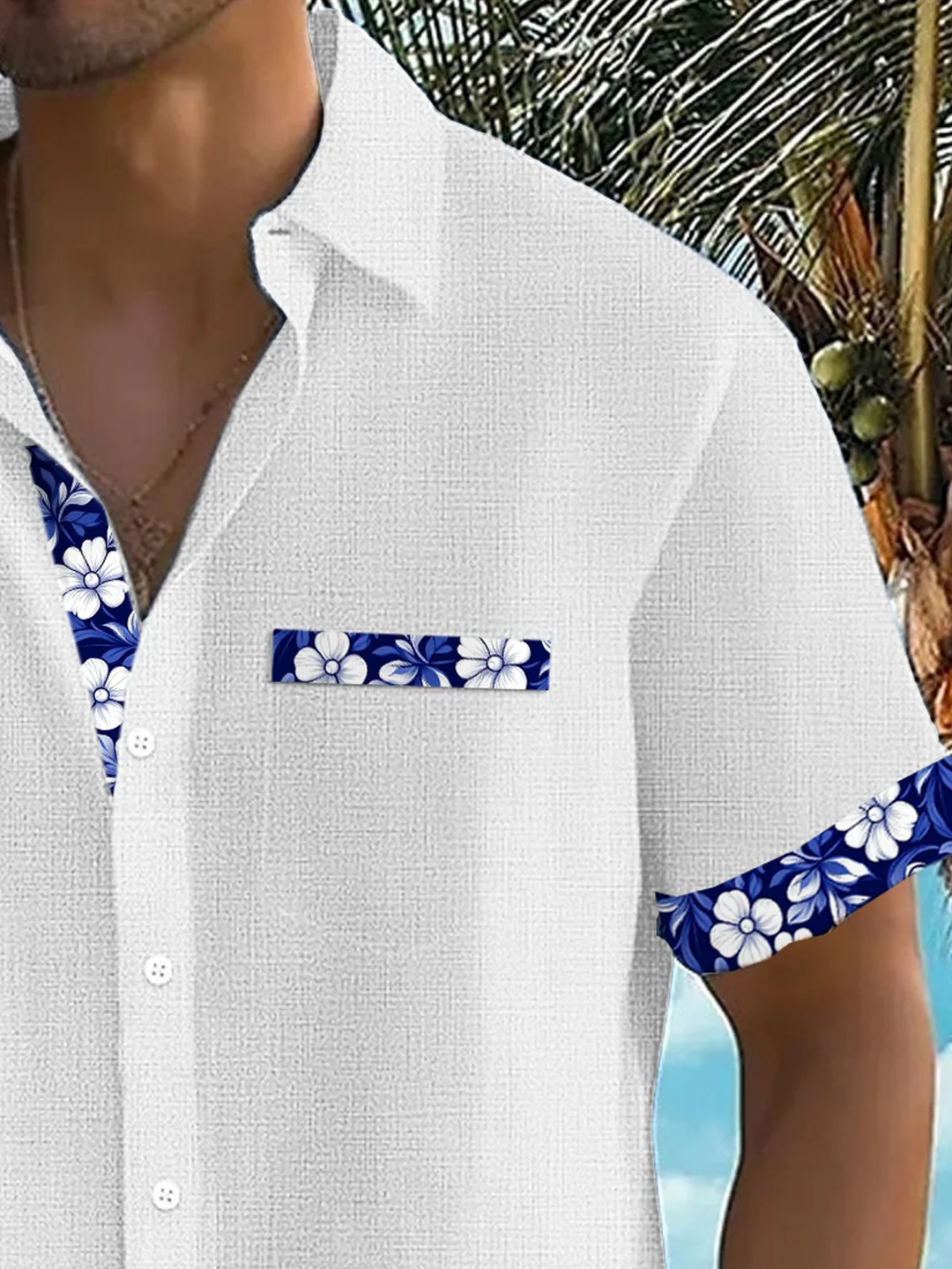 Alohadaddy® Casual Basics Contrast Floral Print Chest Pocket Men&