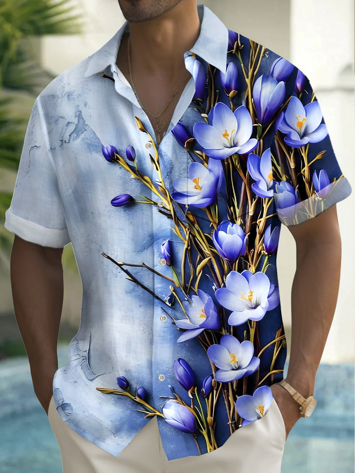 Alohadaddy® Vintage Floral Uneven Print Chest Pocket Men&