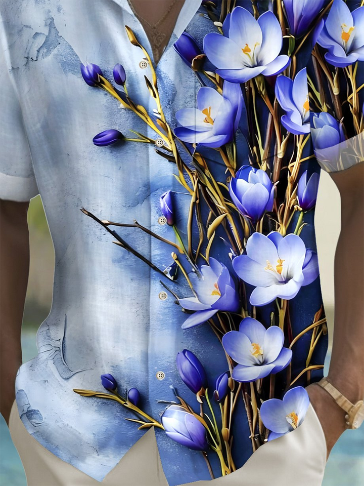 Alohadaddy® Vintage Floral Uneven Print Chest Pocket Men&
