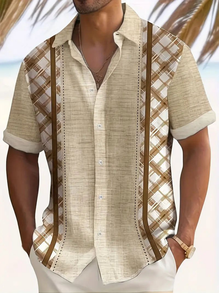 Alohadaddy® Casual Stripe Symmetrical Print Chest Pocket Men&