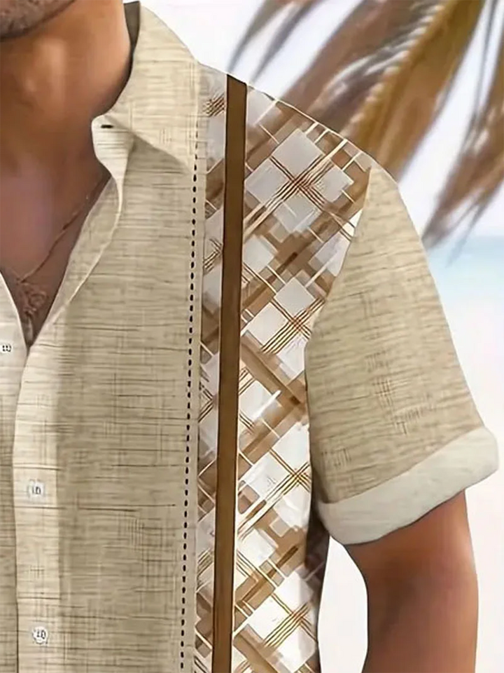 Alohadaddy® Casual Stripe Symmetrical Print Chest Pocket Men&