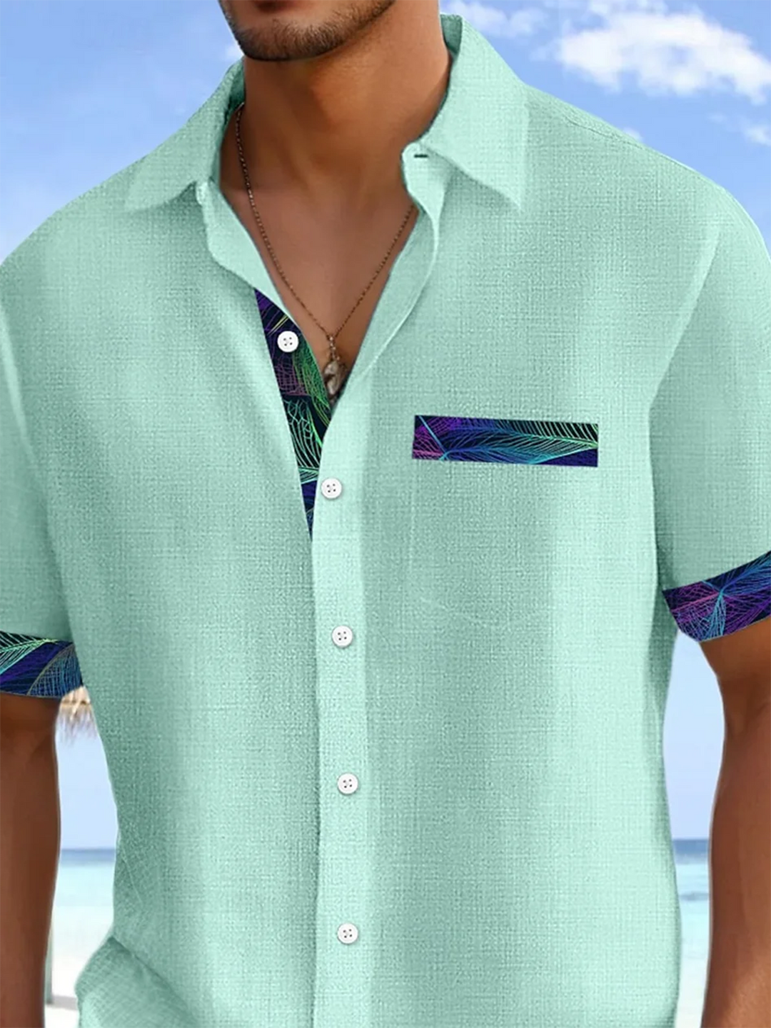 Alohadaddy® Casual Basics Contrast Print Chest Pocket Men&