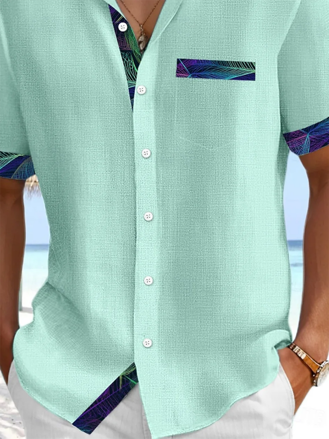 Alohadaddy® Casual Basics Contrast Print Chest Pocket Men&