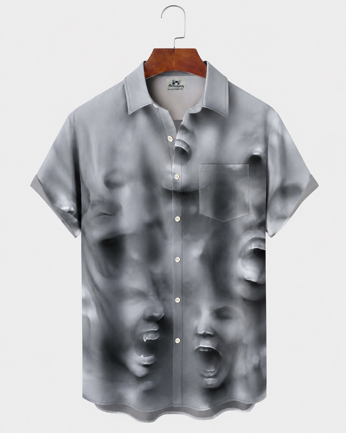 Alohadaddy® Men's Short-Sleeve Button-Down Shirt with Pocket Portrait Print