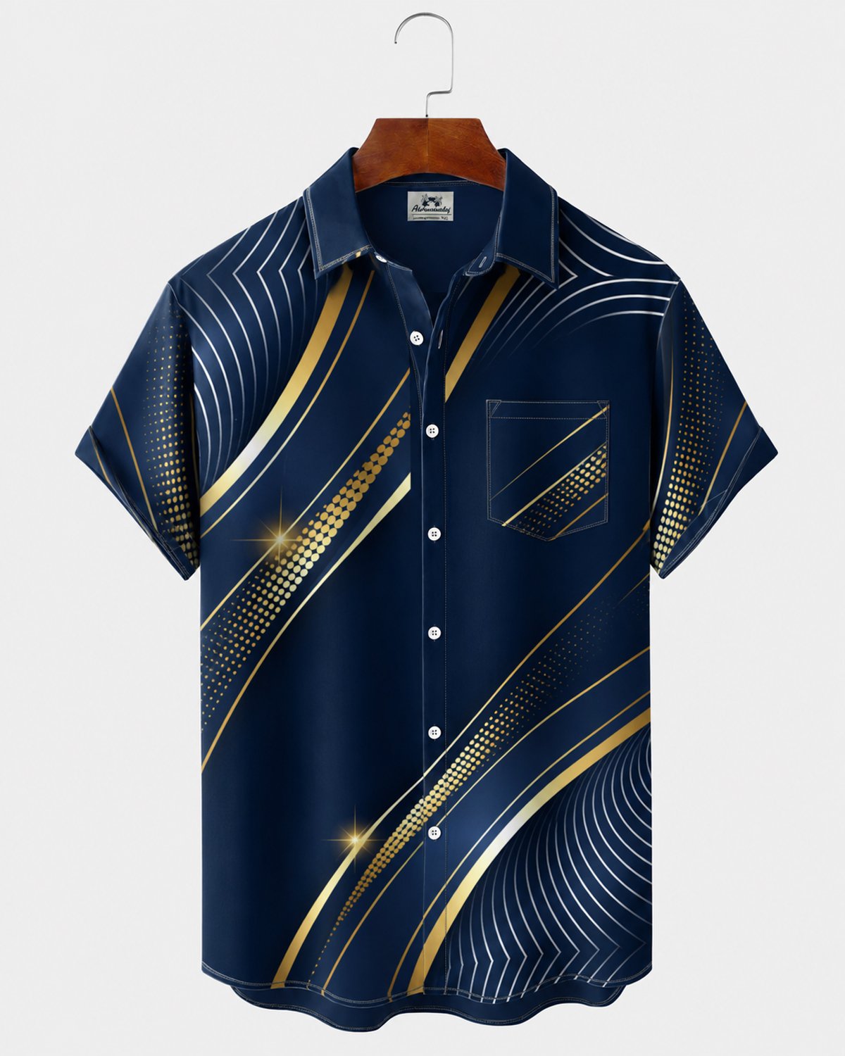 Alohadaddy® Men's Short-Sleeve Button-Down Shirt with Pocket Geometric Print