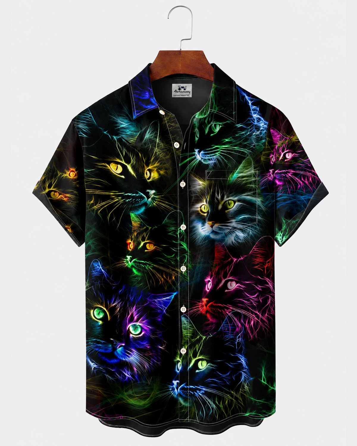 Alohadaddy® Men's Short-Sleeve Button-Down Shirt with Pocket Cat Print