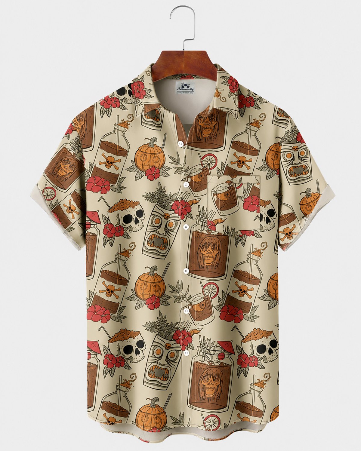 Alohadaddy® Men's Short-Sleeve Button-Down Shirt with Pocket Skull Print