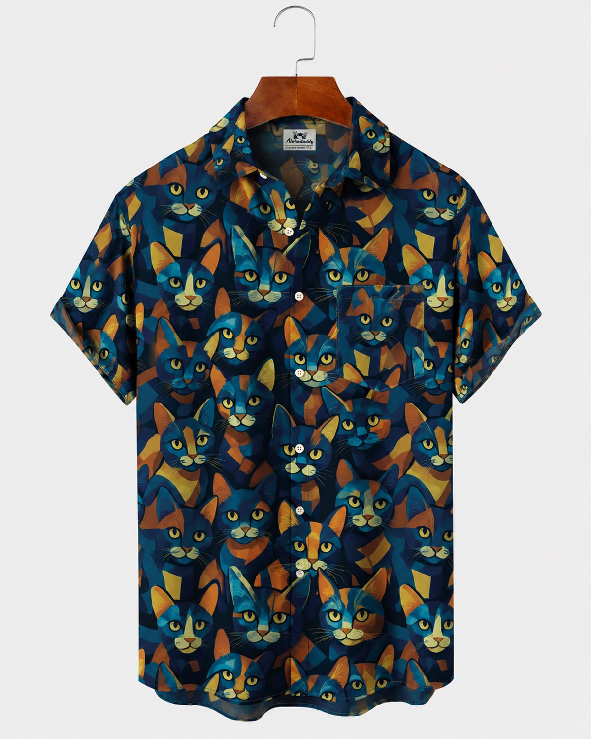 Alohadaddy® Men's Short-Sleeve Button-Down Shirt with Pocket Cat Print