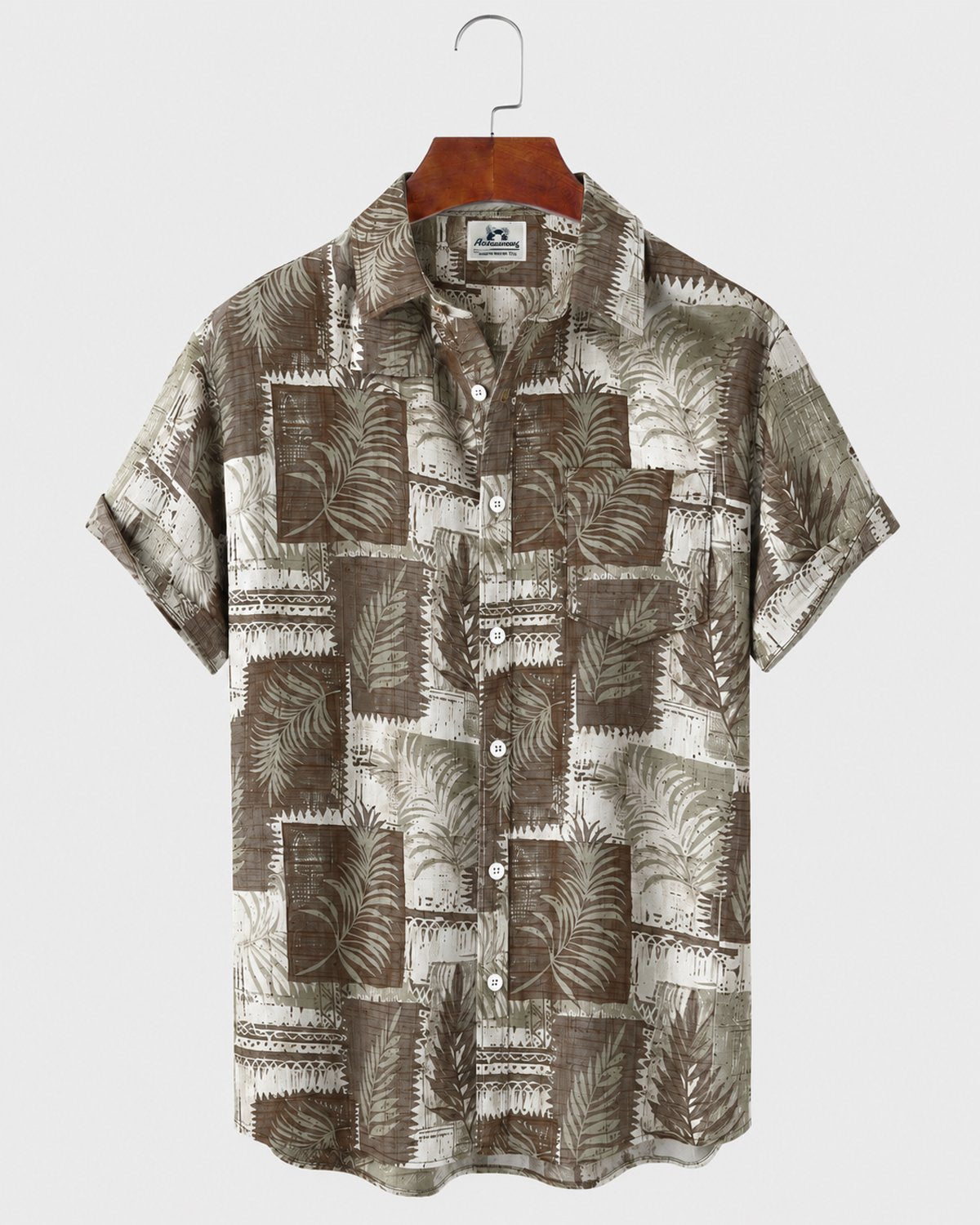 Alohadaddy® Men's Short-Sleeve Button-Down Shirt with Pocket Coconut Tree Print