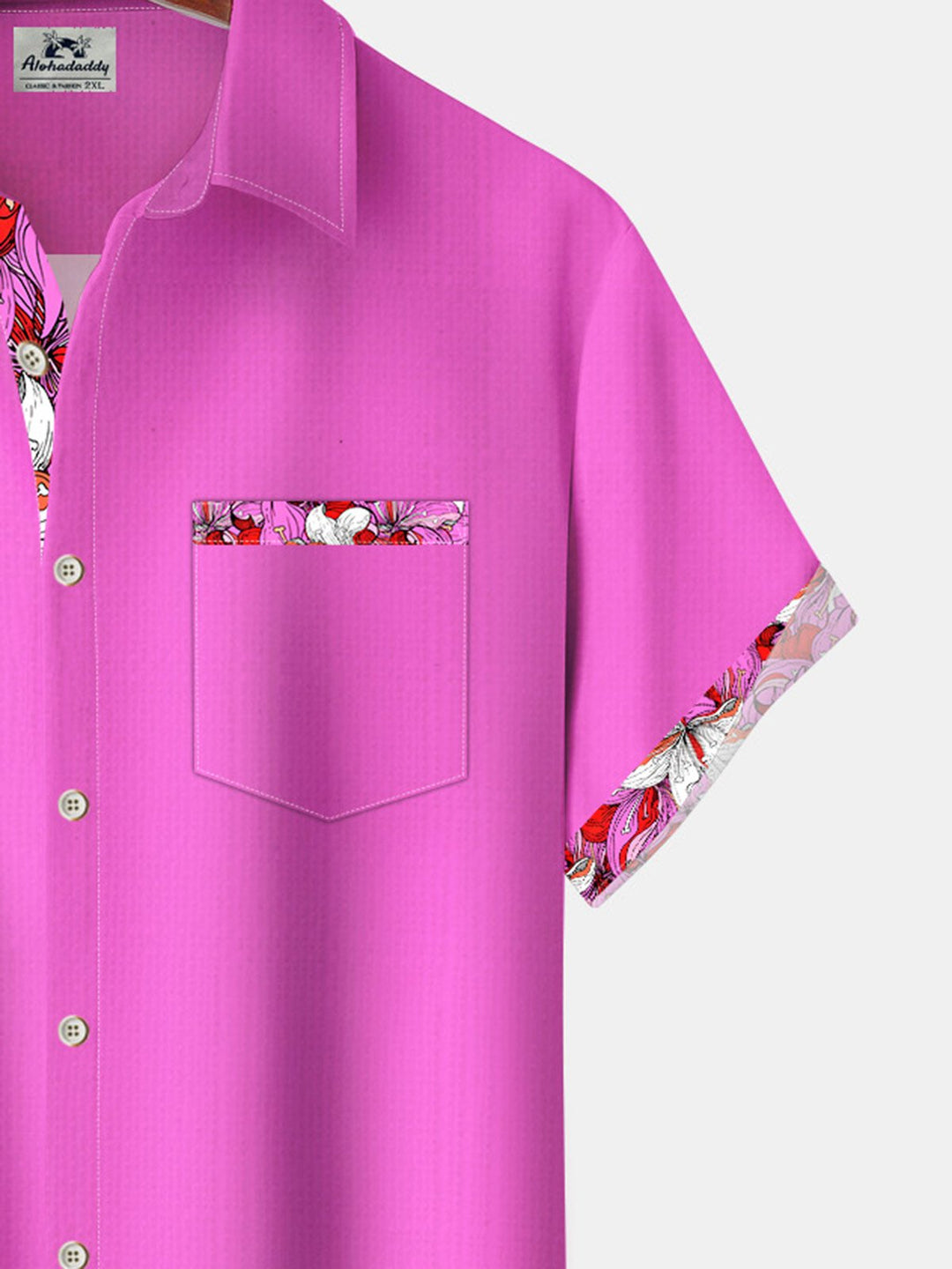 Alohadaddy® Basics Contrast Art Print Chest Pocket Moisture Wicking Oversized Long Hawaiian Shirt