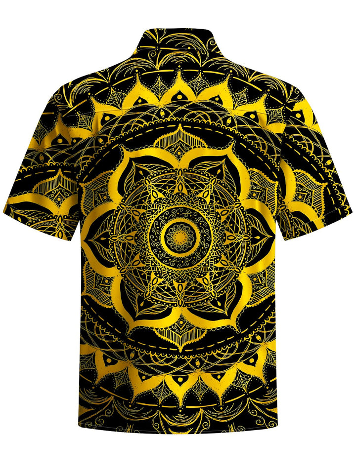Alohadaddy® Vintage Geometric Flower Art Print Chest Pocket Mens Short Sleeve Shirt Big &amp; Tall
