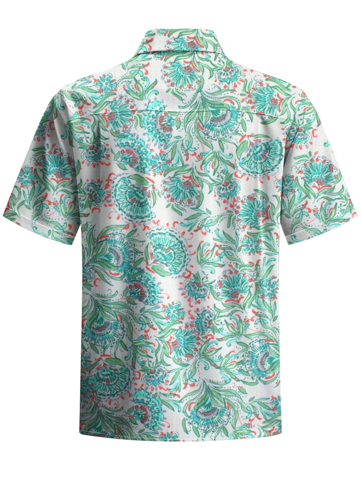 Alohadaddy® Hawaiian Flowers Art Print Chest Pocket Mens Short Sleeve Shirt Big &amp; Tall