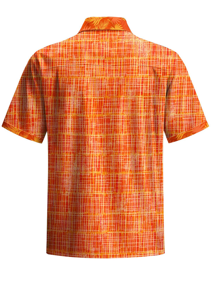Alohadaddy® Casual Stripes Leaves Contrast Art Print Chest Pocket Men&