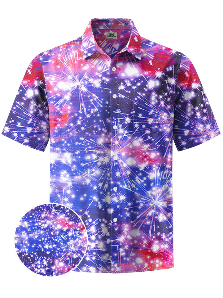 Alohadaddy® Casual Fireworks Art Print Chest Pocket Mens Short Sleeve Shirt Big &amp; Tall
