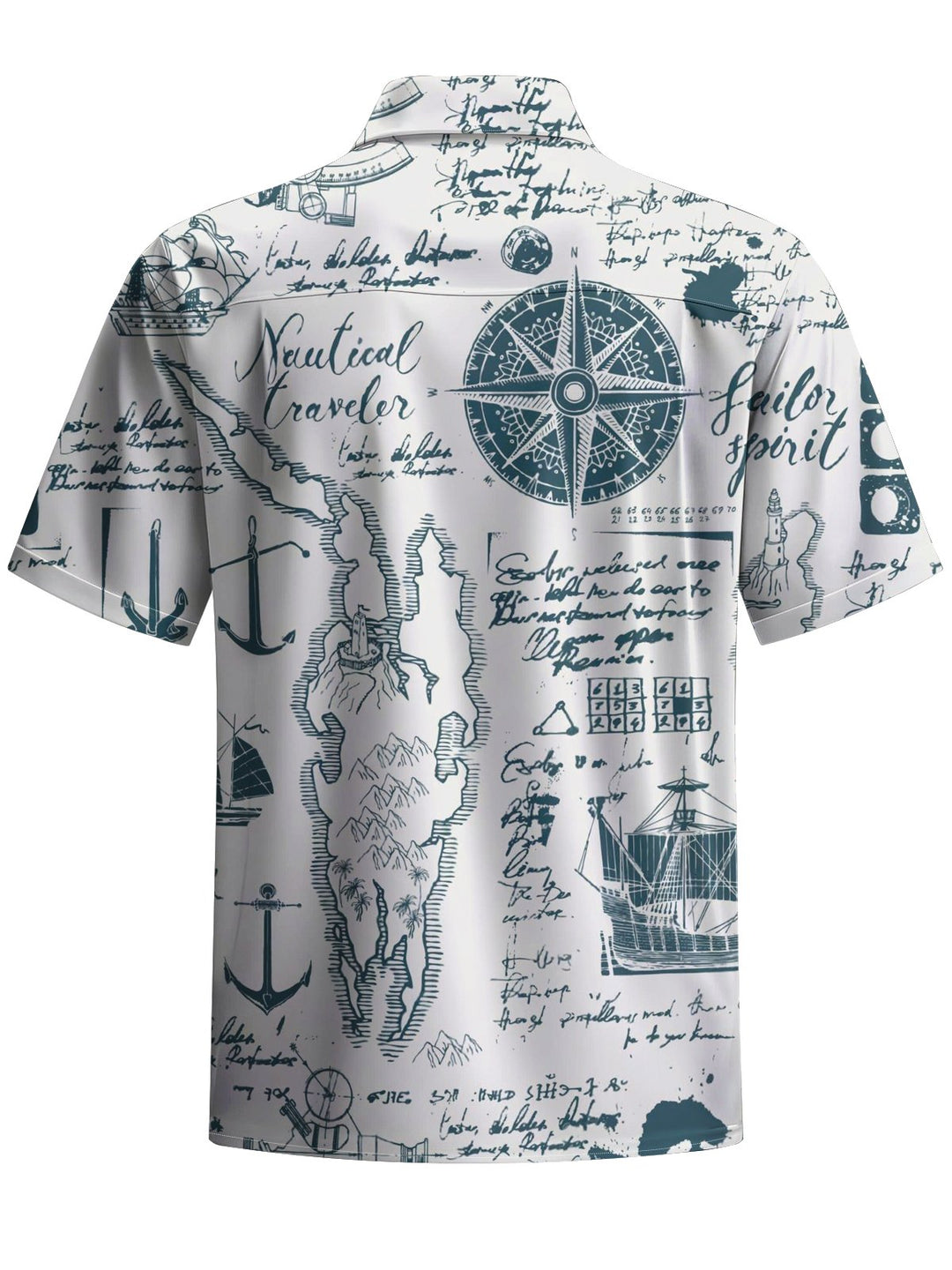Alohadaddy® Casual Nautical Compass Printed Art Chest Pocket Men&