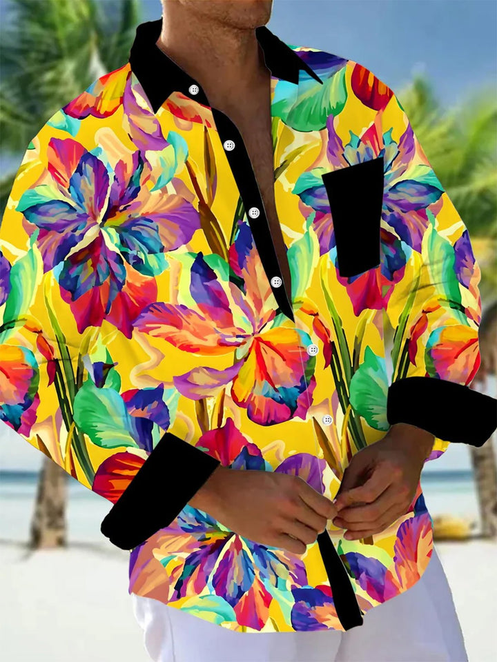 Alohadaddy® Hawaiian Flowers Contrast Art Print Chest Pocket Men&