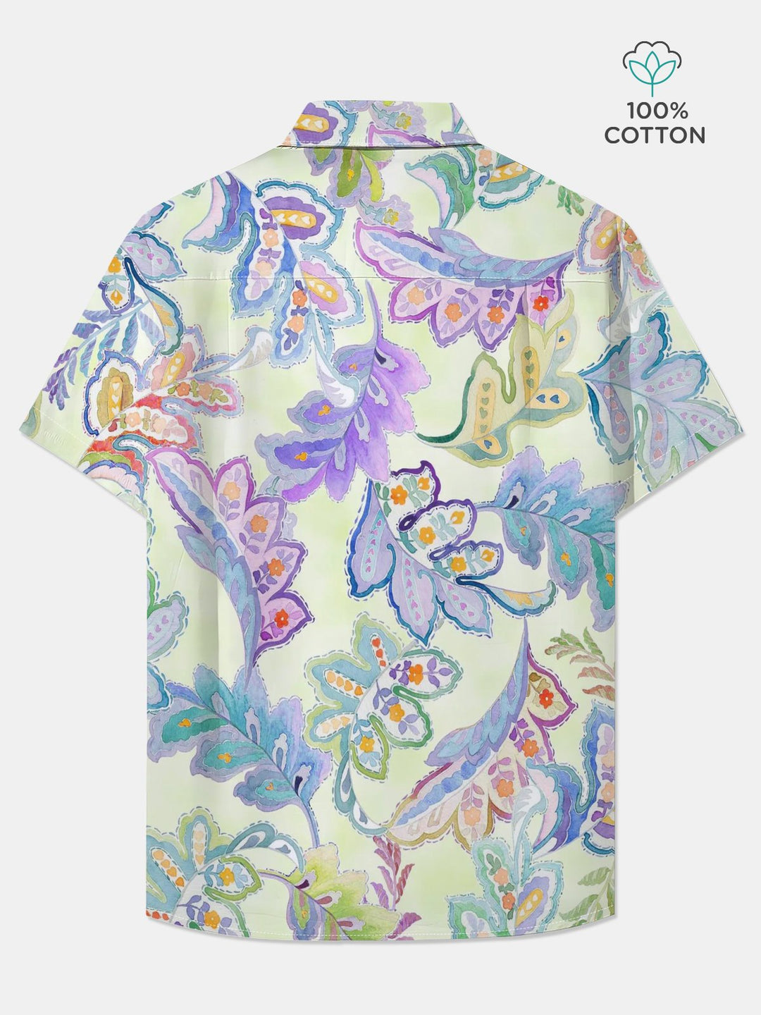 Alohadaddy® Hawaiian Leaves Art Print Chest Pocket Mens Cotton Short Sleeve Shirt Big &amp; Tall