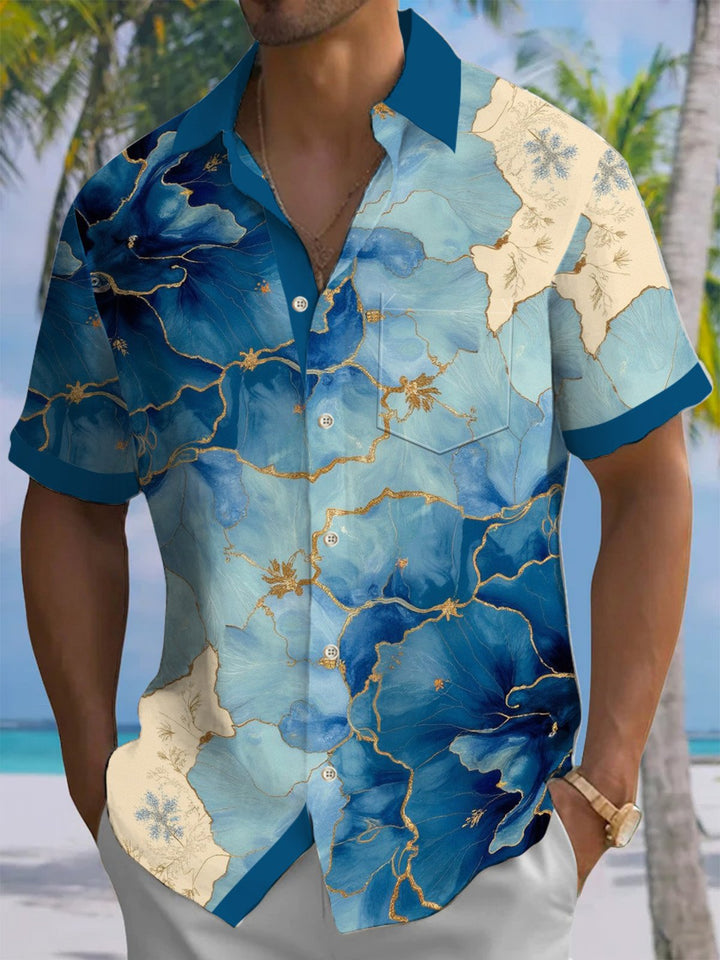 Alohadaddy® Hawaii Ombre Floral Art Print Chest Pocket Mens Short Sleeve Shirt Big &amp; Tall