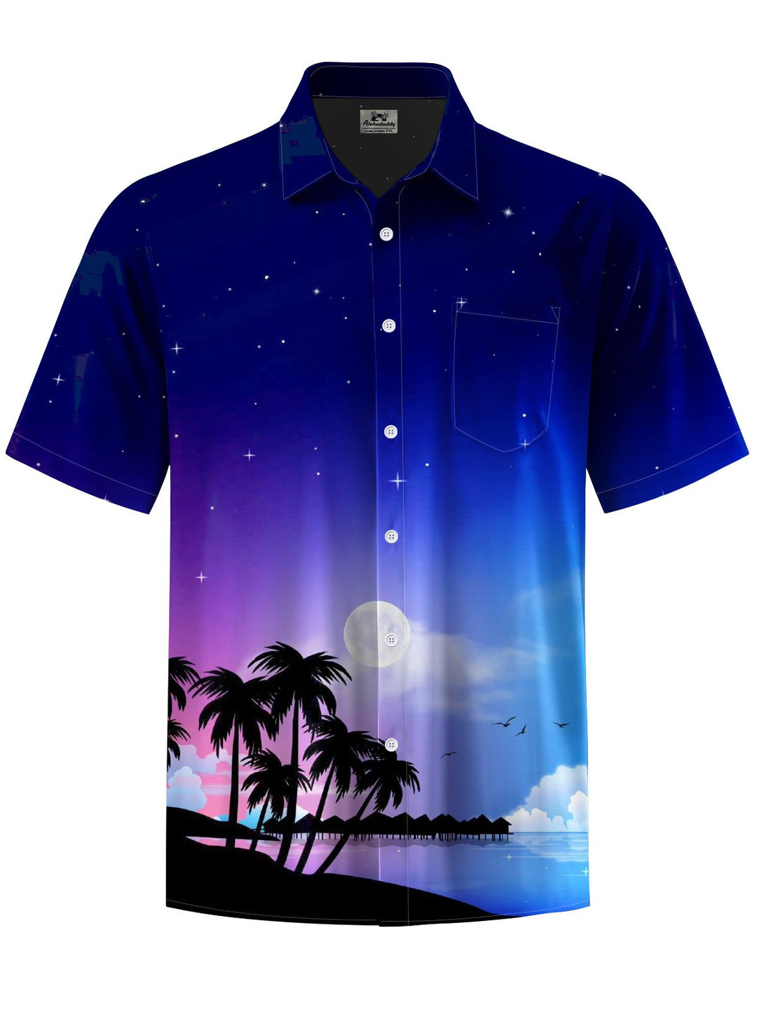 Alohadaddy® Hawaii Palm Tree Art Print Chest Pocket Moisture Wicking Mens Short Sleeve Shirt Big &amp; Tall