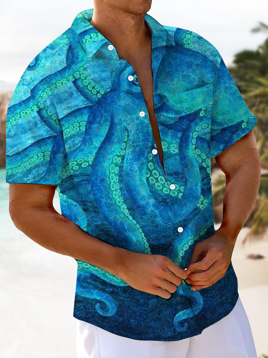 Alohadaddy® Hawaiian Octopus Art Print Chest Pocket Men&