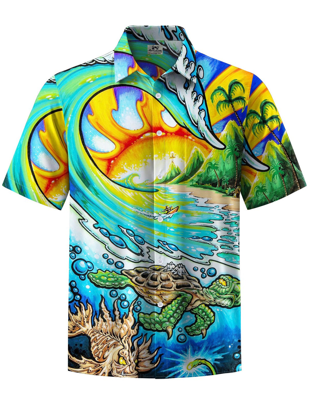 Alohadaddy® Hawaiian Sunset Beach Vacation Art Print Chest Pocket Men&