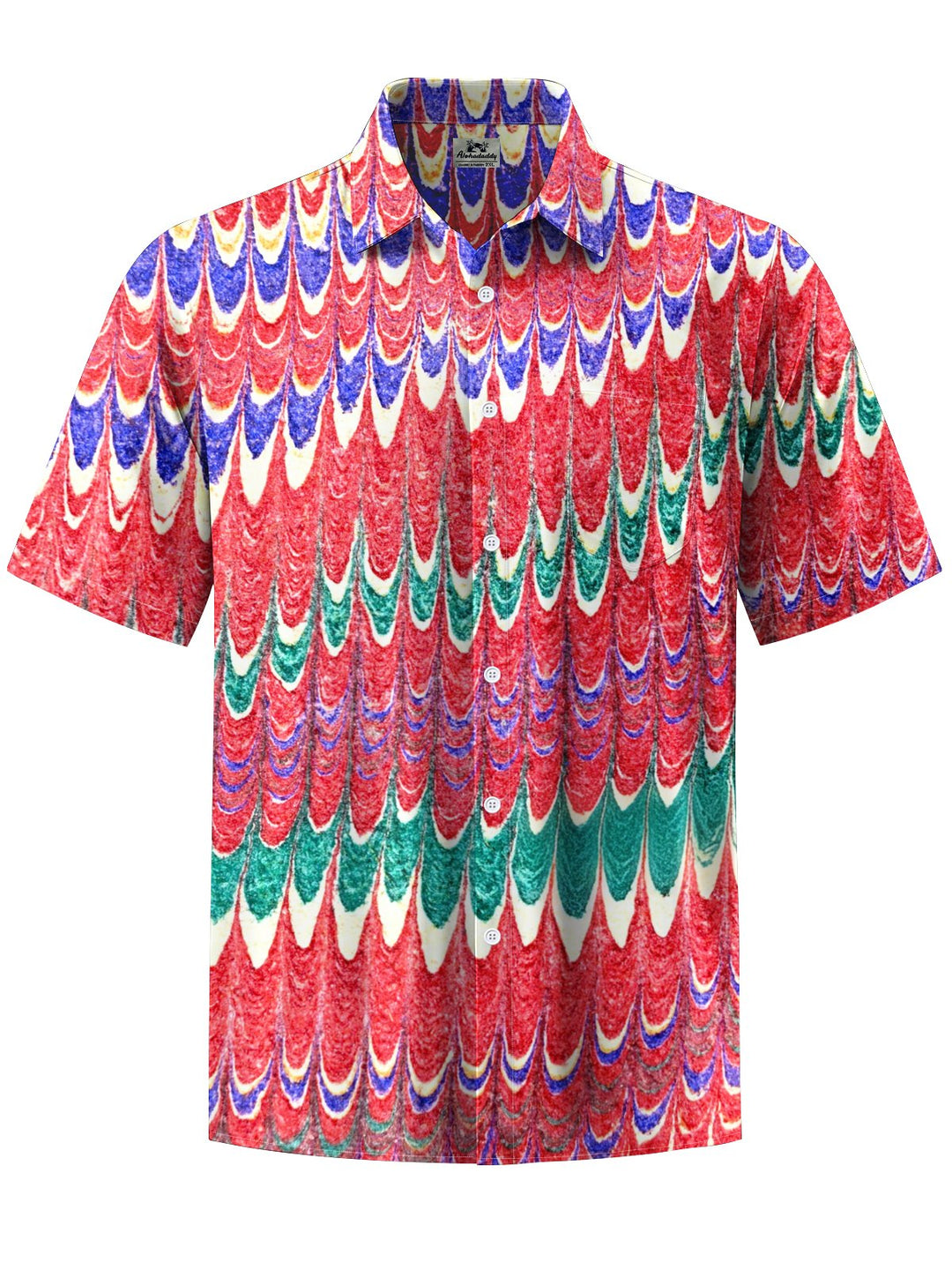 Alohadaddy® Casual Hawaiian Abstract Art Print Chest Pocket Men&