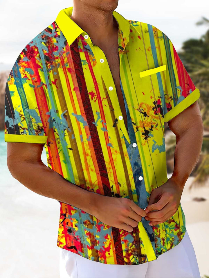 Alohadaddy® Hawaiian Stripe Abstract Art Print Chest Pocket Men&