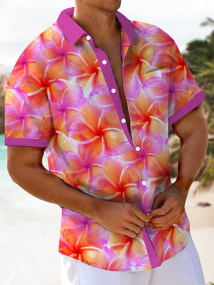 Alohadaddy® Hawaiian Plumeria Contrast Color Art Print Chest Pocket Men&