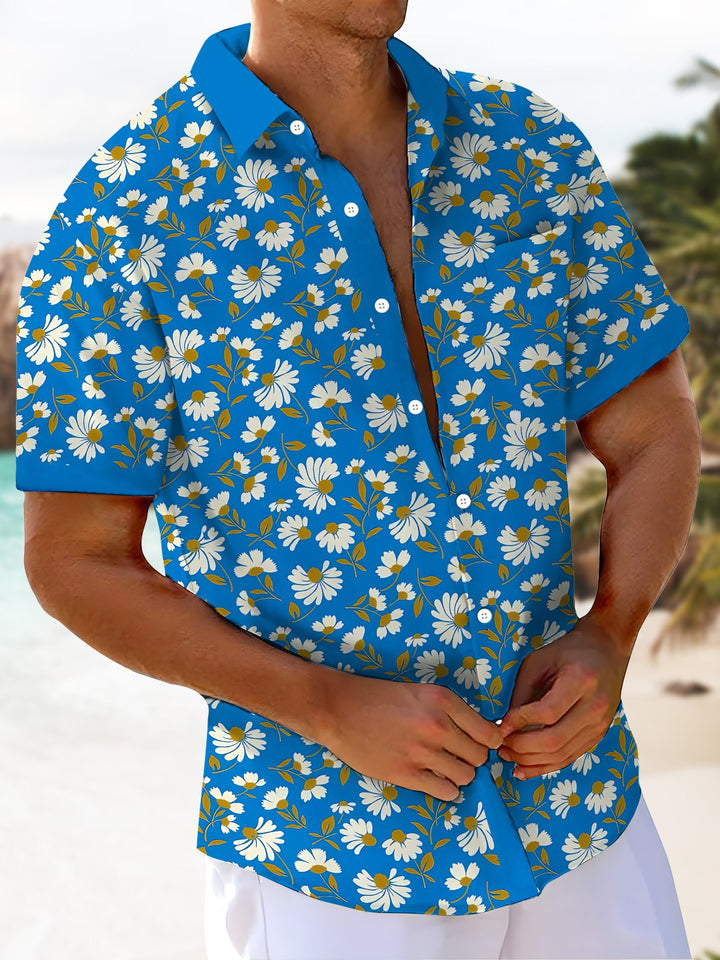 Alohadaddy® Hawaiian Floral Contrast Art Print Chest Pocket Men&