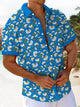 Alohadaddy® Hawaiian Floral Contrast Art Print Chest Pocket Men's Stretch Short Sleeve Shirt Big & Tall